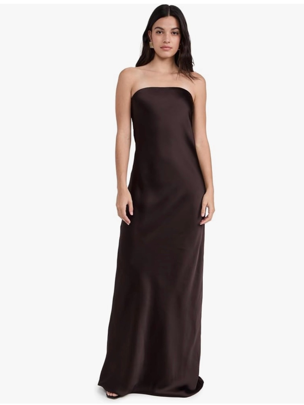 Norma Kamali brown silk strapless bias cut dress